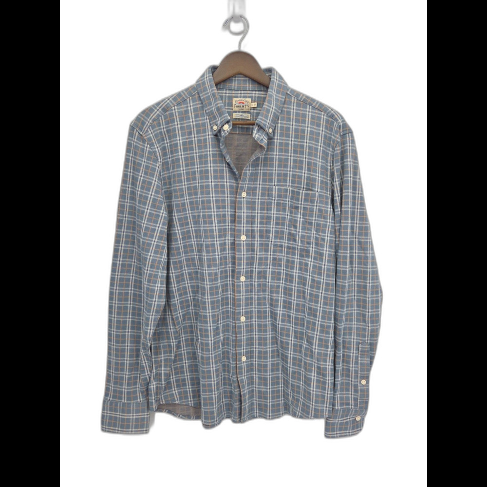 Faherty Mens Coastline Knit Button Shirt Autumn Storm Plaid Size Medium